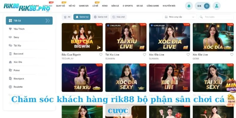 Chăm sóc khách hàng rik88 bộ phận sân chơi cá cược